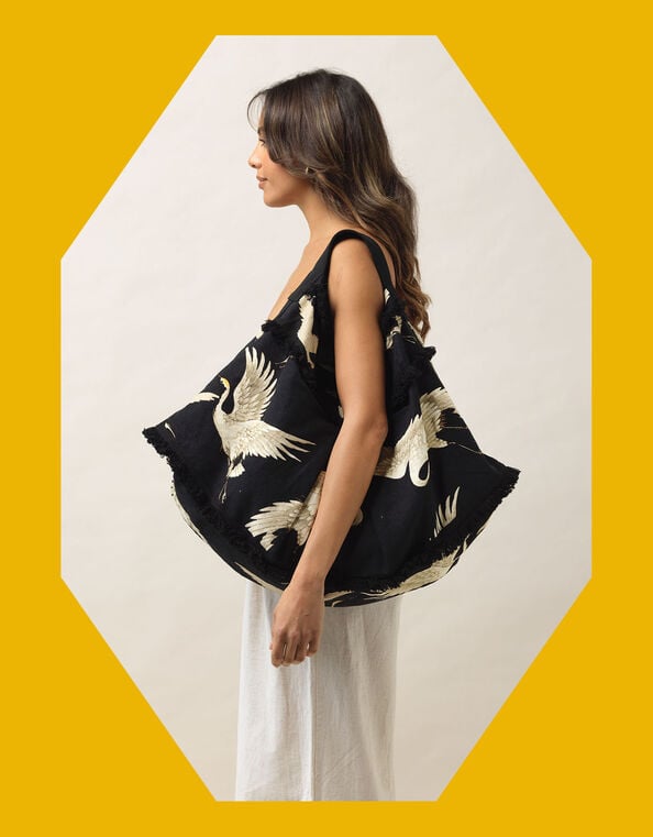 One Hundred Stars Stork Print Slouch Bag, , large