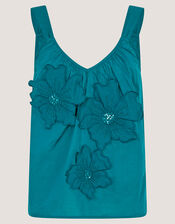 Rosalie Sleeveless Floral Embellished Top, Teal (TEAL), large