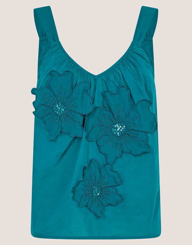 Rosalie Sleeveless Floral Embellished Top, Teal (TEAL), large