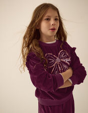 Bow Embellished Velour Sweatshirt, Brown (BROWN), large