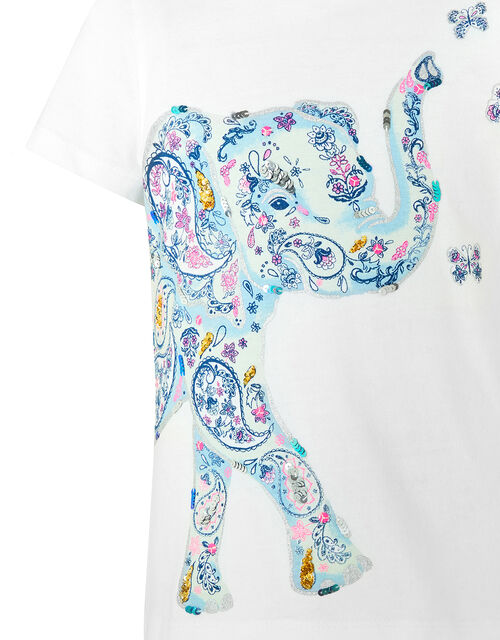 Eliza Elephant Sequin T-Shirt in Organic Cotton Ivory | Girls' Tops & T ...