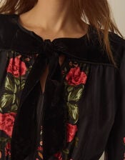 Camille Velvet Bow Floral Print Midi Dress, Black (BLACK), large