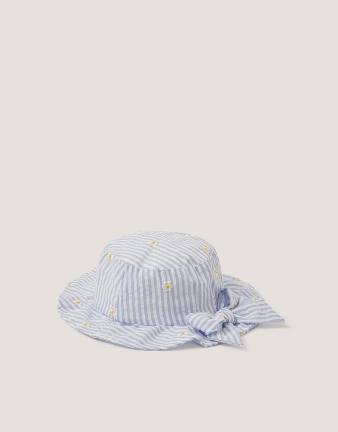 Baby Stripe Bow Bucket Hat, Blue (BLUE), large