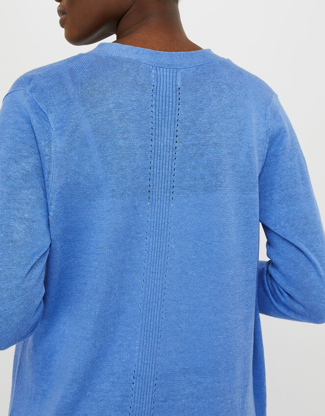 Emilia Longline Cardigan in Pure Linen, Blue (BLUE), large