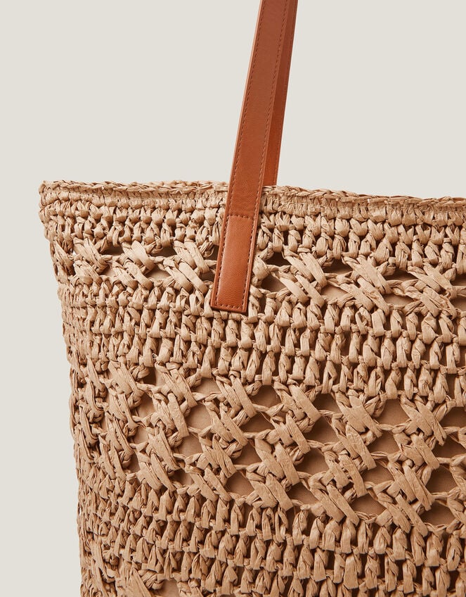 Amber Raffia Crochet Tote Bag, , large