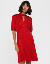Tia Jacquard Midi Dress, Red (RED), large