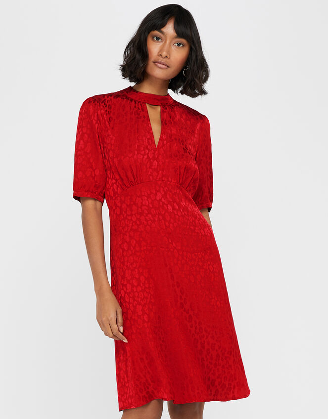 Tia Jacquard Midi Dress, Red (RED), large