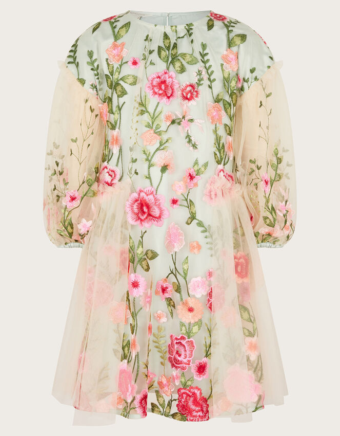 Heather Long Sleeve Floral Embroidered Dress, Multi (MULTI), large