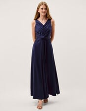 Skye Ruched Knot Jersey Prom Dress, Blue (NAVY), large