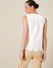 Sleeveless Broderie Blouse, White (WHITE), large