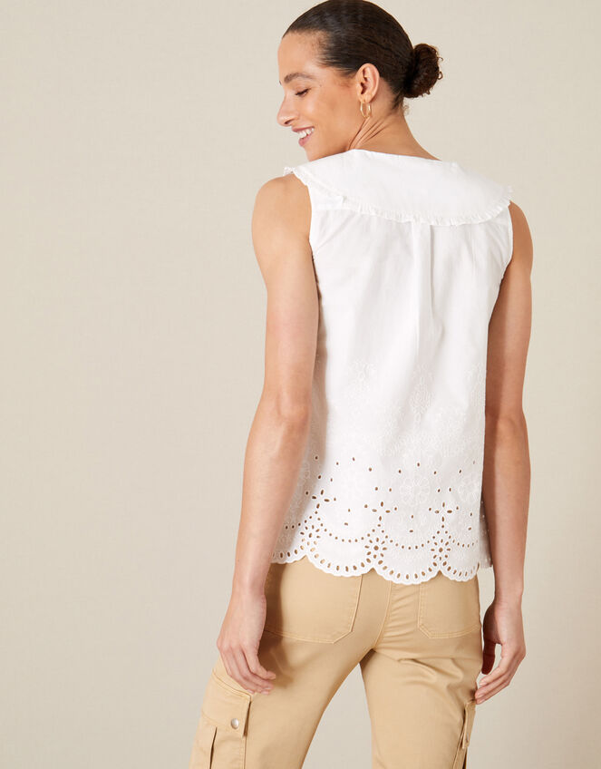 Sleeveless Broderie Blouse, White (WHITE), large
