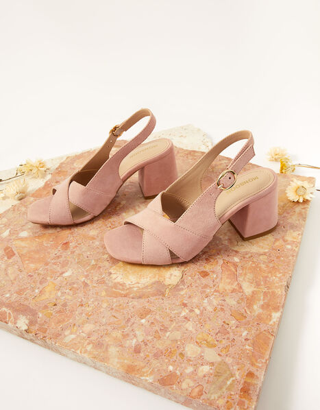 Suede Crossover Block Heels Pink, Pink (BLUSH), large