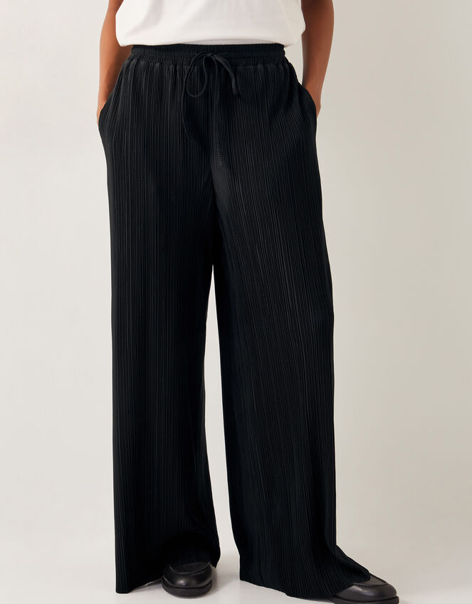 Paula Plisse Wide Leg Trousers, Black (BLACK), large