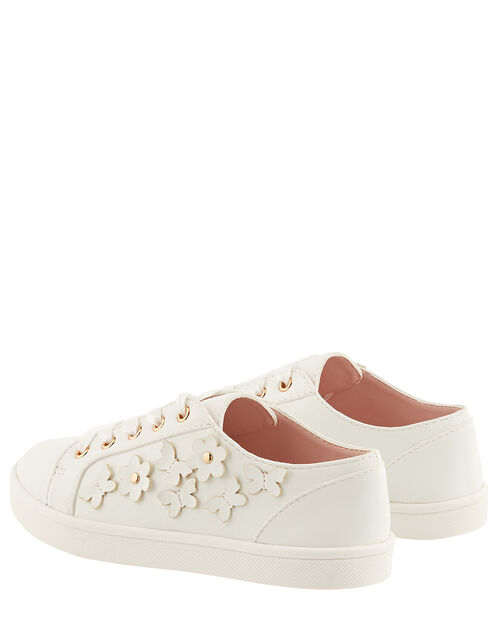 Butterfly Trim Lace-Up Trainers, Ivory (IVORY), large