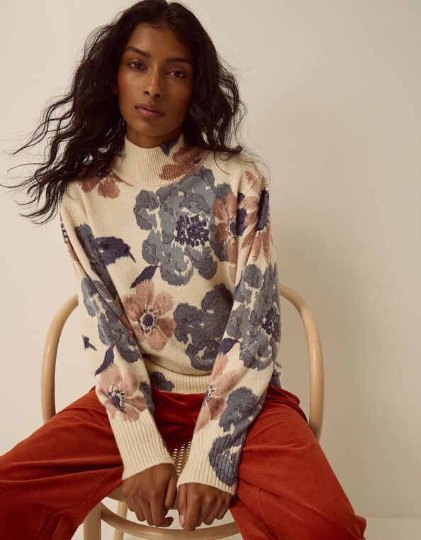 Olive High Neck Floral Jumper, Ivory (IVORY), large