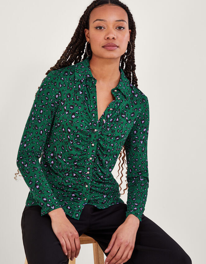 Print Ruched Jersey Shirt, Green (GREEN), large