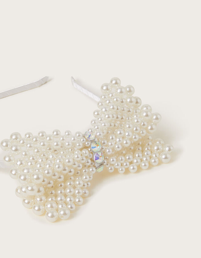 Pearl Beaded Bow Headband, , large