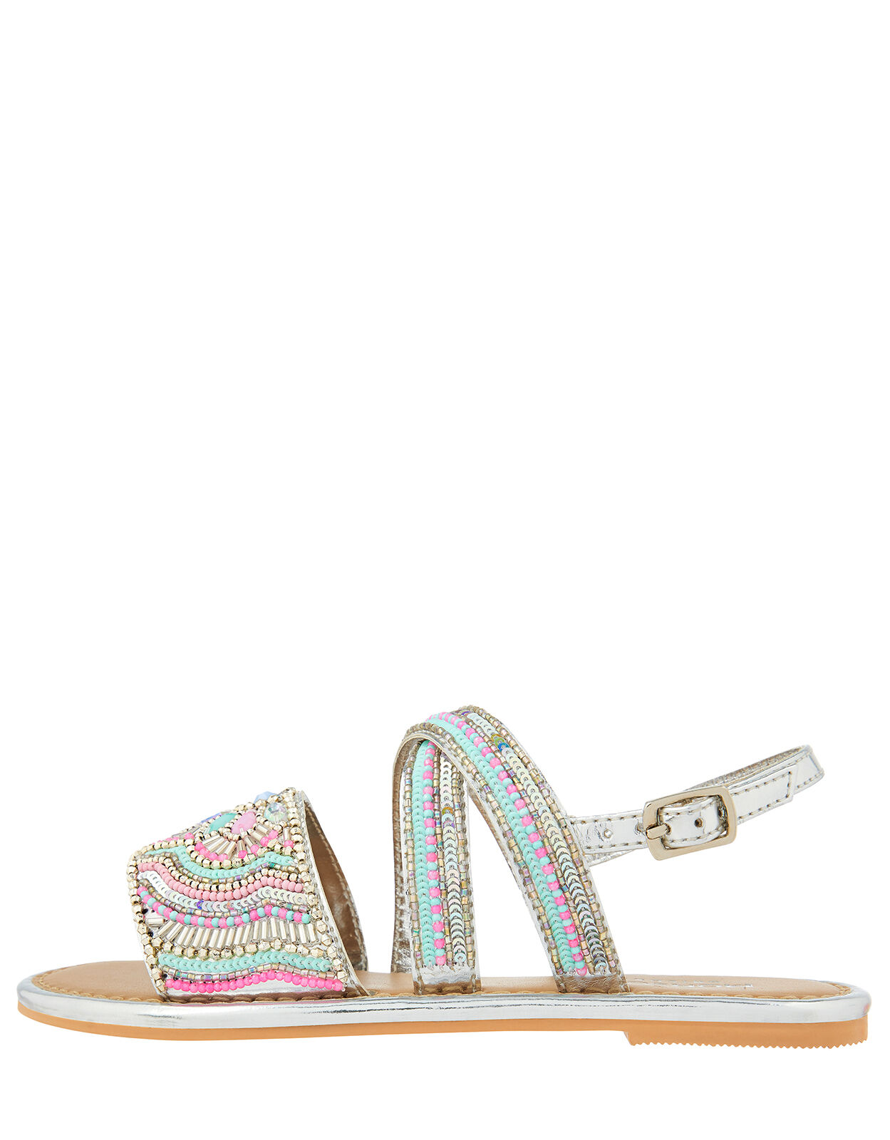 Silver beaded sandals clearance