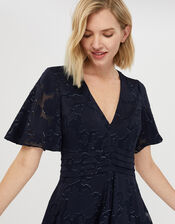 Laurina Burnout Pattern Short Dress, Blue (NAVY), large