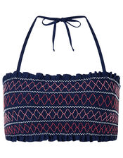 Nala Bandeau Smock Bikini Top with Recycled Polyester, Blue (NAVY), large