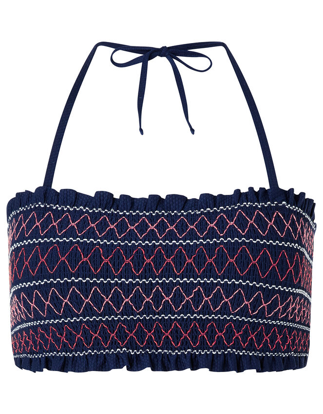 Nala Bandeau Smock Bikini Top with Recycled Polyester, Blue (NAVY), large