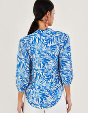 Florence Leaf Print Blouse in Sustainable Viscose, Blue (BLUE), large