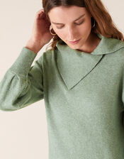 Split Neck Knit Jumper, Green (GREEN), large