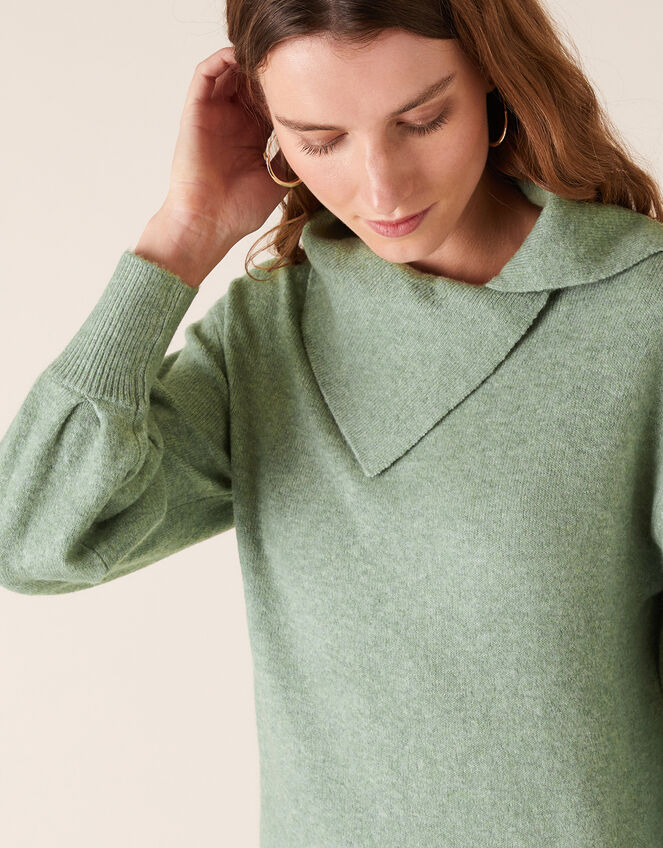 Split Neck Knit Jumper, Green (GREEN), large