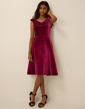 Margot Drape Velvet Party Dress, Red (BURGUNDY), large