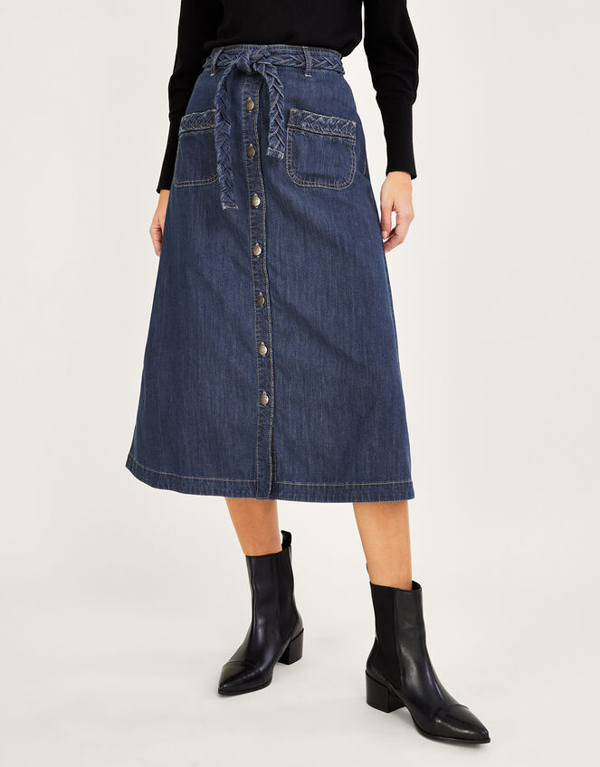 Plait Pocket Denim Midi Skirt in Sustainable Cotton Blue | Skirts ...