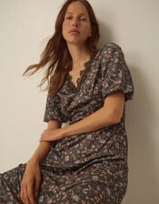 Carly V-Neck Floral Print Velvet Midi Dress, Brown (BROWN), large