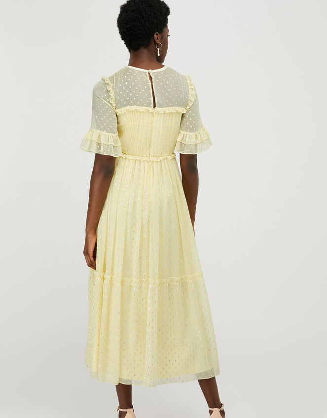 Dafne Metallic Spot Tiered Dress, Yellow (YELLOW), large