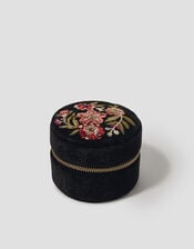 Round Floral Embroidered Jewellery Box, , large