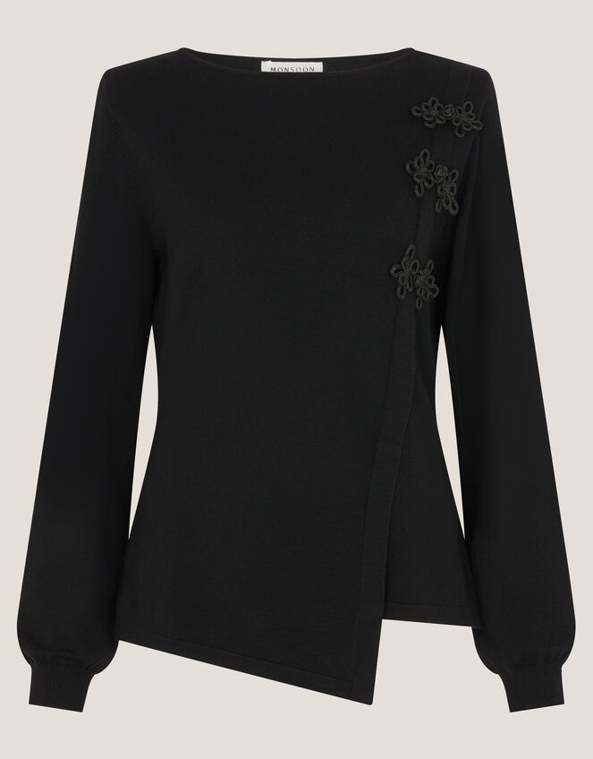 Sofia Asymmetrical Button Jumper, Black (BLACK), large