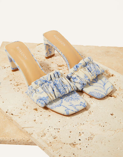 Printed Kitten Heel Occasion Sandals Blue, Blue (BLUE), large