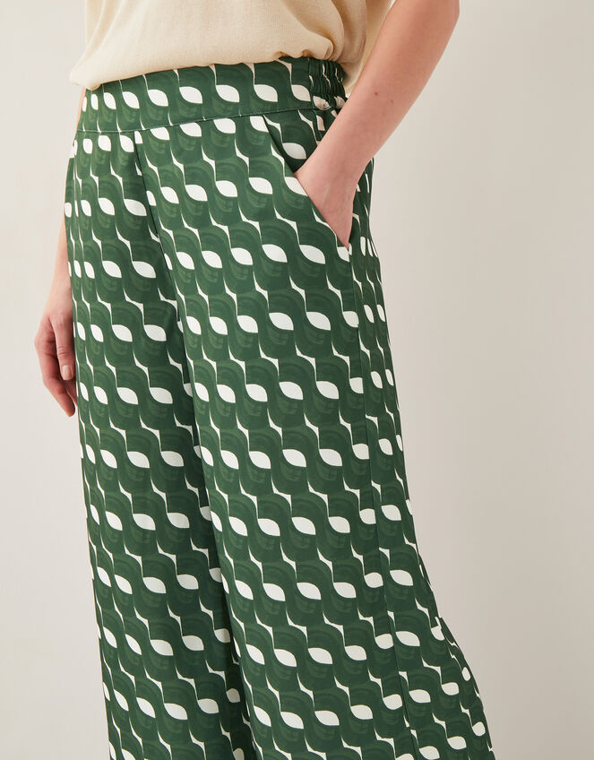 Maren Geometric Print Wide Leg Trousers, Green (GREEN), large