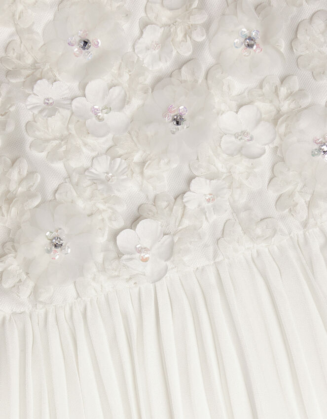 Delores Applique Floral Pleat Dress, Ivory (IVORY), large