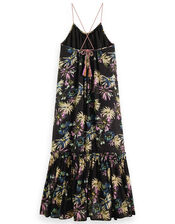 Scotch and Soda Print Tiered Maxi Dress Shorter Length, Black (BLACK), large