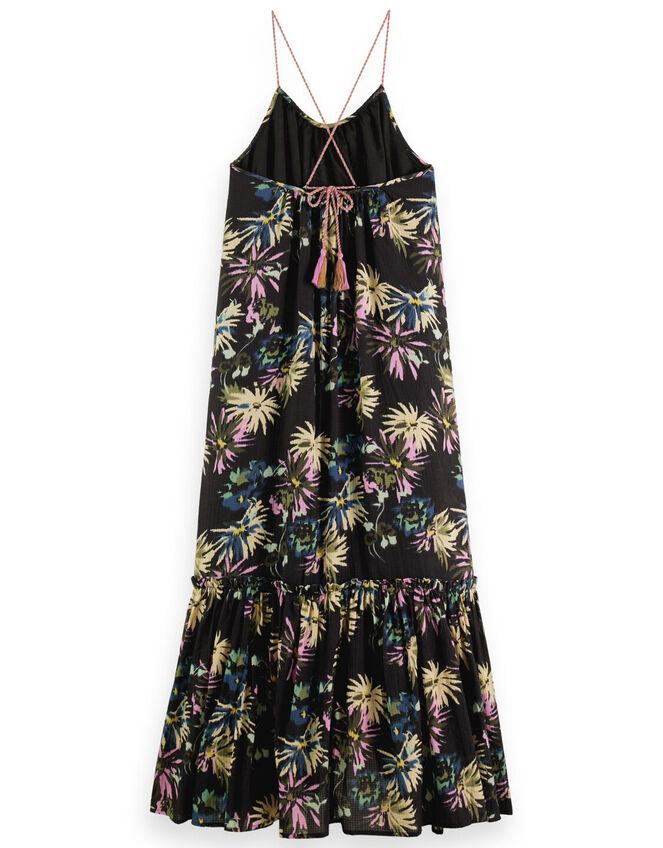 Scotch and Soda Print Tiered Maxi Dress Shorter Length, Black (BLACK), large