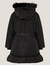 Frill Bow Hooded Coat, Black (BLACK), large