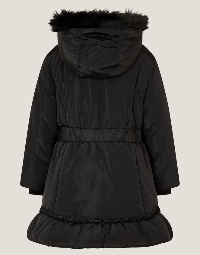 Frill Bow Hooded Coat, Black (BLACK), large