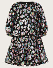 Embellished Leopard Print Shift Dress, Black (BLACK), large