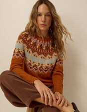 Frey Fair Isle Jumper, Orange (RUST), large