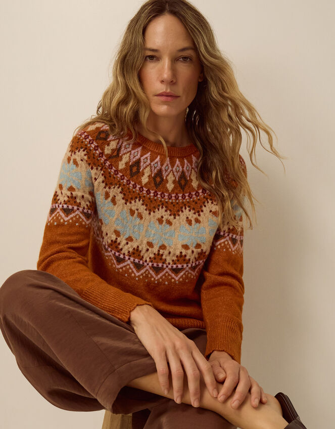 Frey Fair Isle Jumper, Orange (RUST), large