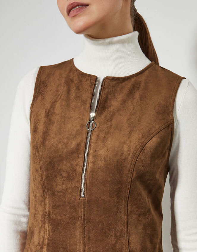 Amber Suedette Pinafore Dress, Brown (BROWN), large