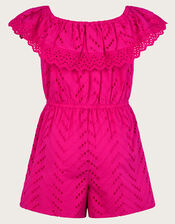 Broderie Ruffle Playsuit, Pink (PINK), large