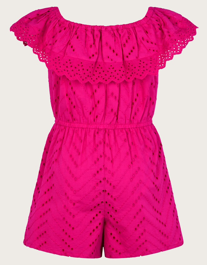 Broderie Ruffle Playsuit, Pink (PINK), large
