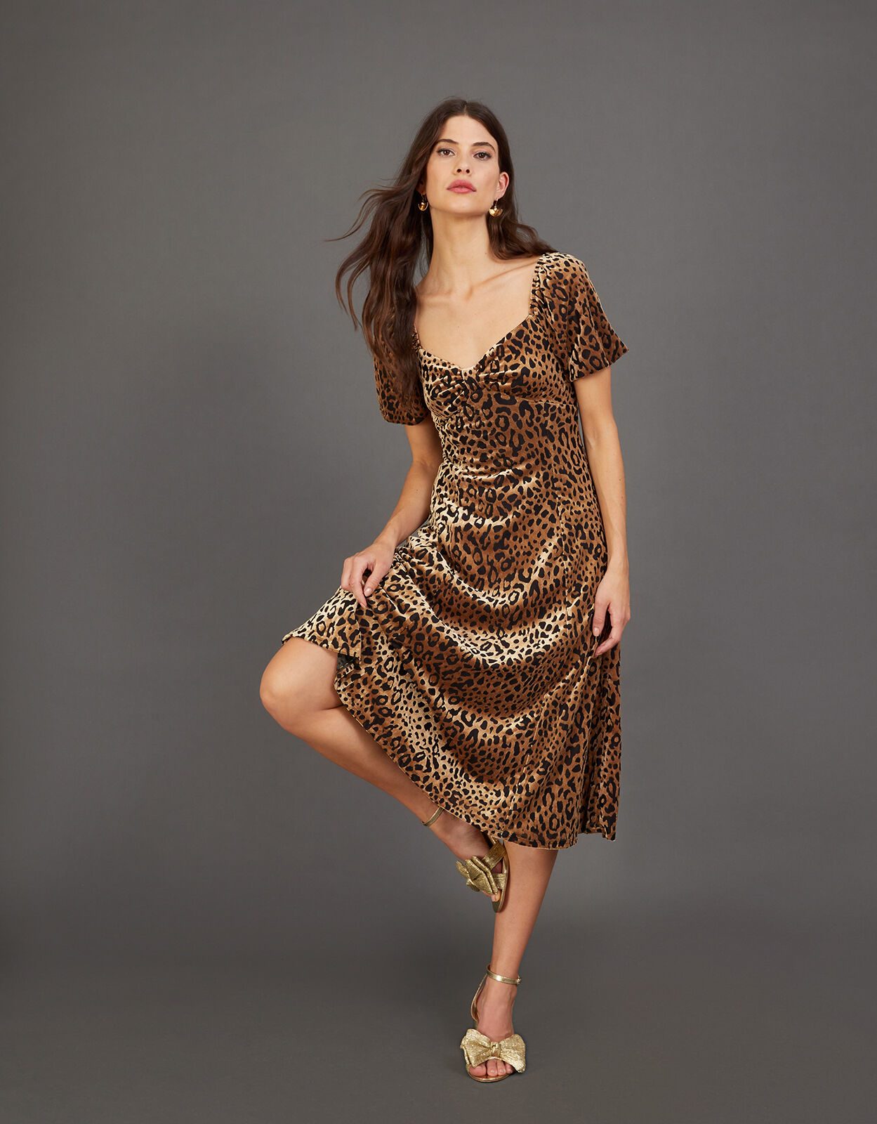 Lucy Animal Devore Midi Dress Natural