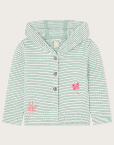 Baby Stripe Crochet Knit Cardigan, Green (MINT), large