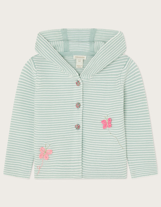 Baby Stripe Crochet Knit Cardigan, Green (MINT), large